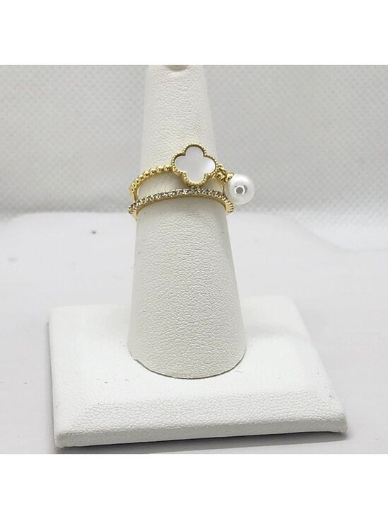 Jewelry - Brand New Sterling Silver 925 White Opal Clover Pearl 2 pc Ring